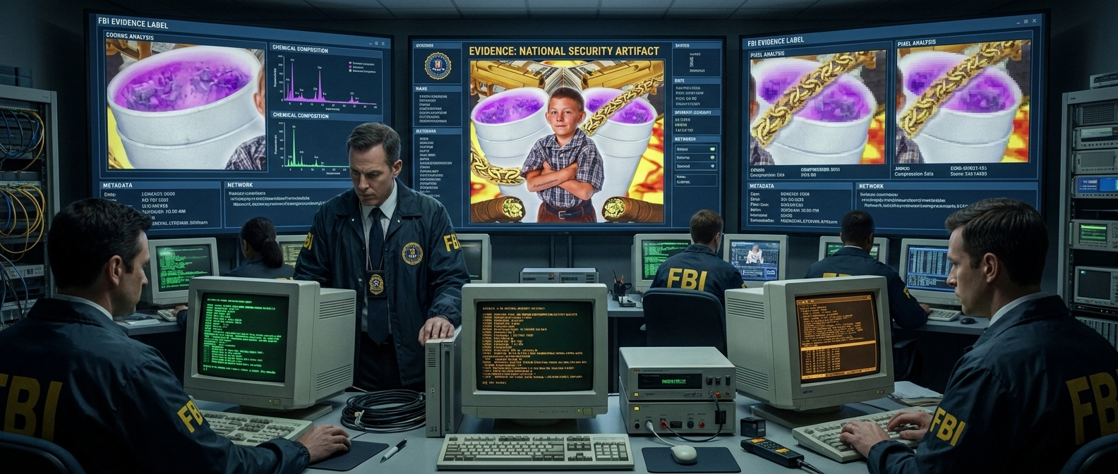 FBI digital forensics room analyzing the recovered swag image.